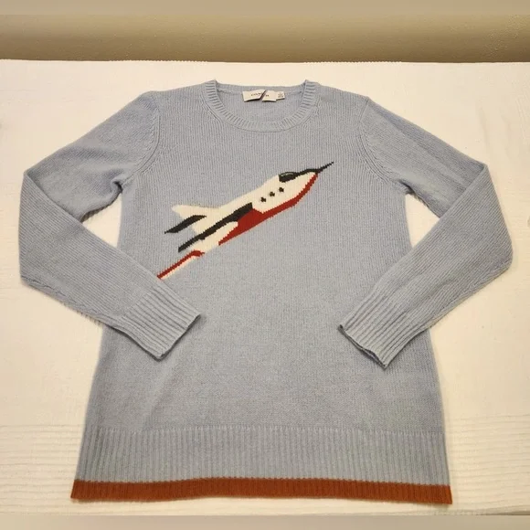 Coach 1941 Powder Blue Intarsia Sweater M 100% Cashmere Rare HTF Runway - Picture 8 of 14